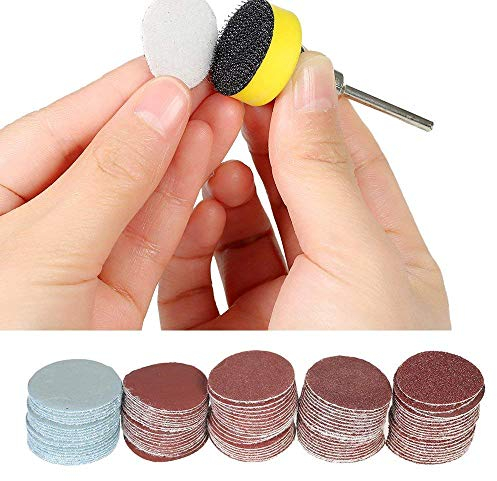 1 Zoll/25mm Schleifscheiben Pad, 100 Stück 100-3000 Körnung Schleifpapiere mit 1/8 Schaft Stützteller für Bohrer Schleifer Drehwerkzeuge