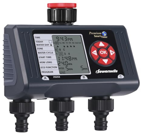 DEWENWILS Temporizador de riego de 3 Zonas, Temporizador de riego con 4 procedimientos programables, Negro
