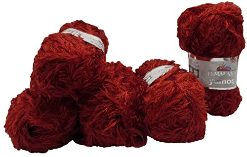 Yarnart 500 Gramm Yumos Plüschgarn, Fransengarn, Strickwolle mit Plüsch (bordeaux 60025)