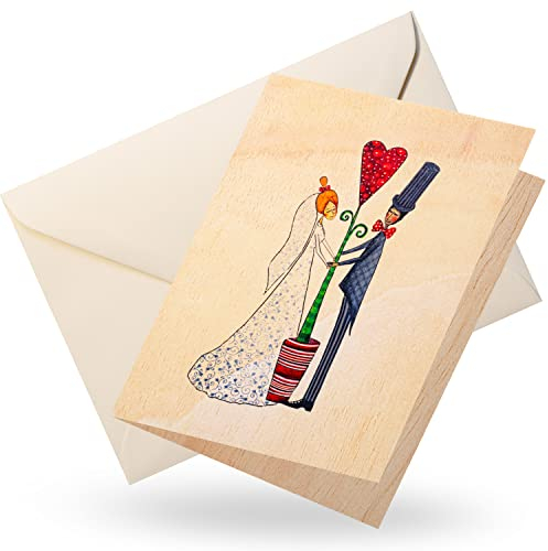 Cozywood Hochzeit Holzkarte, Hochzeitsgeschenk, hochwertige Hochzeitskarte aus Holz, Glückwunschkarte, Einladungskarte, Glückwunschkarte Hochzeit edel hochwertig, Brautpaar & Baumliebe