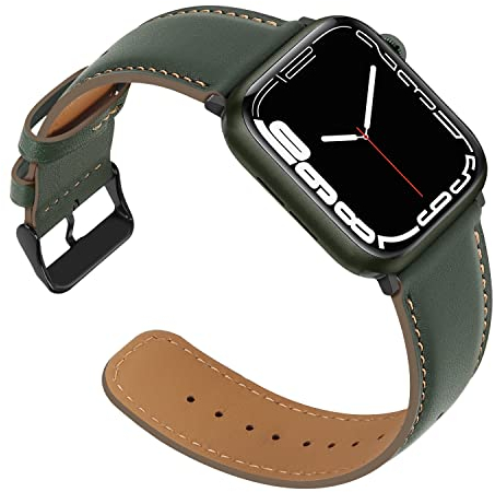 Anlinser Compatible avec Bracelet Apple Watch 46mm 45mm 44mm 42mm 41mm 40mm, Bracelet de Remplacement en Cuir Femme Homme pour iWatch Ultra 2 Series 10 9 8 7-1, SE (49/46/45/44/42, Vert Foncé)