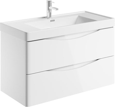 Eaton White Wall Hung Vanity Unit Includes White Resin Basin Bathroom Furniture Storage Unit 900mm