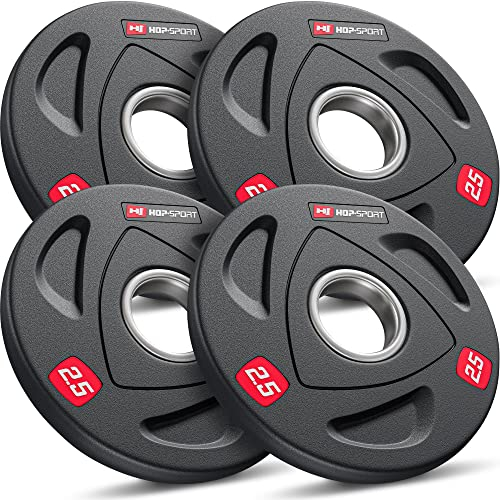 Hop-Sport Hantelscheiben aus Gusseisen, robustes Olympia Hantelscheiben-Set 4x2,5kg, für Langhantelstangen ø 50mm, rutschfeste & gummierte Oberfläche