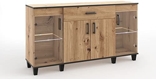 MargaretHadas24 Sideboard Kommode Vanessa II Glas Schränke Holz Möbel Wohnzimmer Wohnzimmerschrank 160 cm