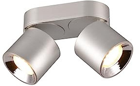 meineWunschleuchte Design Deckenstrahler Silber matt mit 2 runden Lampenschirmen