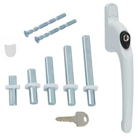 FixRello Universal Inline uPVC Window Handle – Lockable, Ambidextrous, Multi-Spindle – White with Black Button (1 Pack)