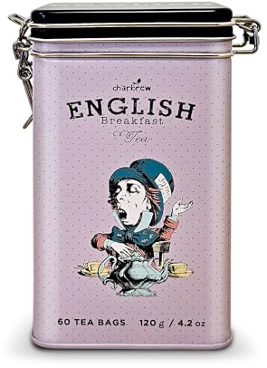 Charbrew Alice In Wonderland Mad Hatter English Breakfast Metal Tea Tin Caddy Gift – 60 Teabags Black Tea