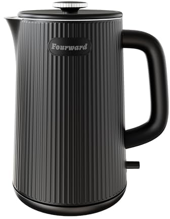 Fourward Wasserkocher - Edelstahl Kettle mit 1,7L Fassungsvermögen, 2200W Schnellkochfunktion, BPA-frei, Doppelwand Design, Schwarz