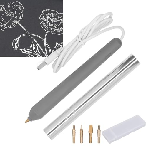 USB Hot Foil Pen, Electronic Heating Hot Melt Foil Stamping Embossing Pen | with 4x Pen Tip + 1x Foil, Foil Quill Starter Kit, for Craft Scrapbooking, Gift&Card Making (Silver)