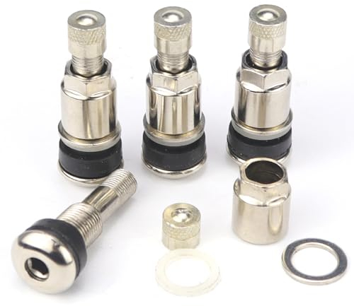 Universal Metallventile Neu Silber Felgen Ventile 4 Stück Autoreifen Ventil 11,3mm Luftventil Auto Stahlventile Felgenventile Reifenventil Auto mit Kunststoffkoffer (Silbrig)