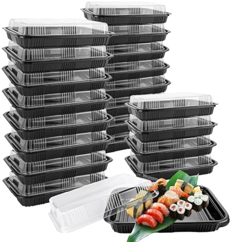 JMIATRY 20 Pcs Reusable Small Plastic Buffets Catering Trays with Lids, 235mmx220mm Sweet Treat and Sandwich Platter Trays, Black Pattern Base Food Containers for Party Food and Buffets