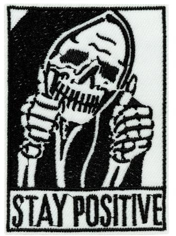 Wikineon Aufbügler Stay Positive Patch, Thumbs Up Skull Patch, Cool Punk Embroidered Applique Repair Patches, Sew on Gothic Patch for DIY Clothes Jeans Backpacks Jackets Pants Hats Vest