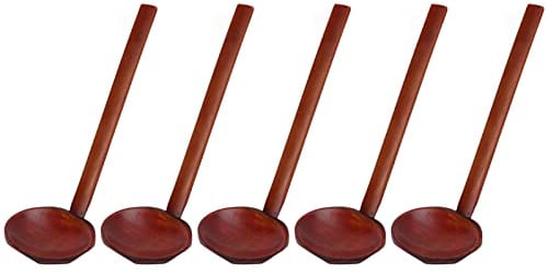 5 Piezas Cucharas de Madera de Tortuga con Mango Largo Japonés | Cuchara de Sopa Ramen para Mezclar en la Cocina Casera para Ramen, Gachas y Sopa, 21,5 x 7cm (No Poroso)