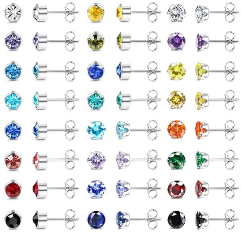 JeweBella 24 Paar Ohrstecker Chirurgenstahl für Damen Herrren Mädchen Hypoallergene Medizinische Ohrstecker Set Geburtsstein Zirkonia Ohrringe Bunt Helix Knorpel Ohrringe Silber für Mehrere Piercings