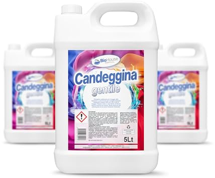 Candeggina Gentile 5 Litri Candeggina Igienizzante Lavatrice per i Tessuti Colorati e non Colorati Candeggina Delicata per Bucato