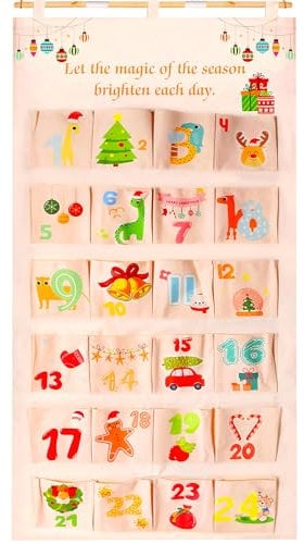 Adventskalender zum Befüllen aus Stoff 2025, 24 adventskalender kinder zum befüllen, Hängend Weihnachten Wiederverwendbar mit 24 Stoffbeutel (XXL 66 x 130 cm)