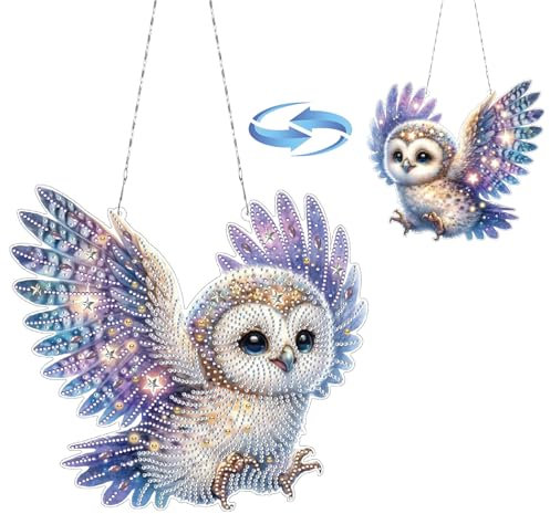 CXINLky DIY Diamond Art Painting Eule Anhänger mit Kette, Diamant Painting Vogel Tier Fensterbilder, 5D Diamond Malerei Blume Wandbehang Kits für Fenster Wand Garten Decor-04-Lila Eule