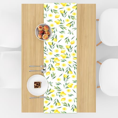 APOMOONS 40x140 cm Tischläufer Zitrone, Polyester Tischläufer Sommer Gelb Tischdecke Stoff für Drinnen und Draußen Urlaub Party Wohnzimmer Dekor Tisch Dekoration