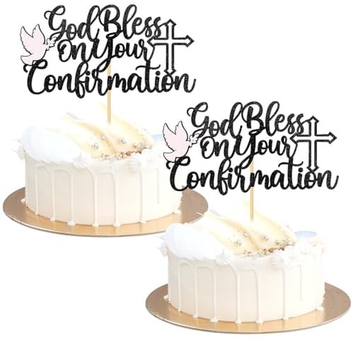 KIPTVO 2PCS God Bless Cake Topper, Confirmation Cake Topper, Divine Blessings Elegant Cake Decor, for Fruit Food Dessert Appetizer Baptism Christening Party Celebrations Baptisms DIY Decors