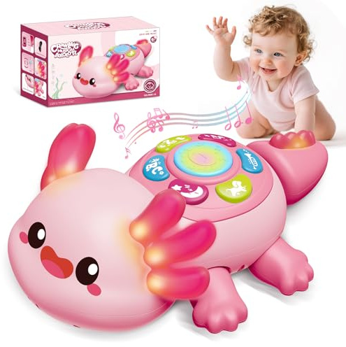 Baby Toys 6 to 12 Months, Light Up Tummy Time Toy for 12-18 Months, Crawling Axolotl Early Educational Musical Toy with Light, Christmas Birthday Gifts for Infant Baby 6-12 Month 1 2 Year Old