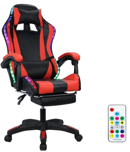 Gaming-Stuhl mit Bluetooth-Lautsprechern & LED-Lichtern, ergonomischer Massage-Computerstuhl, höhenverstellbar, Videospielstuhl mit 360° drehbarem Sitz und Kopfstütze, hohe Rückenlehne