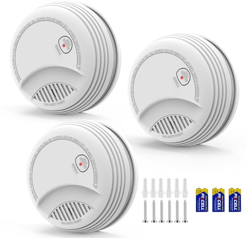 RenseCum Set aus 3 Rauchmeldern – 85 dB Feuermelder-Alarm, einsetzbare 9V-Batterie im Lieferumfang enthalten, Norm EN14604 Zertifiziert – Niedrigbatterie-Warnung, Keine Fehlalarme (3 Stück)