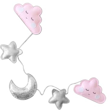 FONDOTIN Nordische Wanddekoration fürs Kinderzimmer aus Filz mit Sternen Mond und Wolken Rosa Praktische Hängeornamente zur Babyzimmer Dekoration