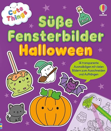 Cute Things - Süße Fensterbilder Halloween: niedliche Fensterbilder zum Heraustrennen und Ausmalen sowie viele Rätsel – für Kinder ab 5 Jahren (Cute-Things-Reihe)