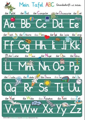 Mein Tafel-ABC in Grundschrift mit Artikeln: Lernposter DINA4 laminiert
