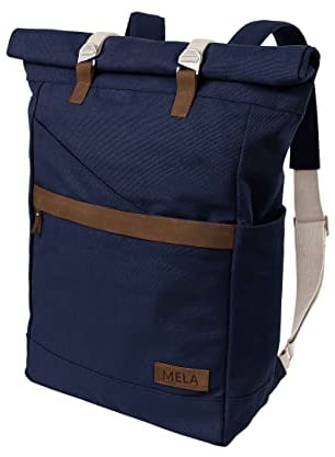 MELAWEAR® Rucksack “Ansvar I” 19 Liter · für Damen & Herren · Laptoprucksack mit 15” Laptopfach · Wasserabweisend, Fair Trade & GOTS-Zertifiziert · Rolltop Backpack für Schule, Arbeit & Uni · Blau