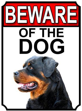 SHAWPRINT BEWARE OF THE DOG METAL GATE SIGN ROTTWEILER 200MM X 150MM (1148H1)