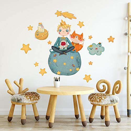 kina - Pegatina Pared Decoración Habitación Niños R00370 - Tela Ecológica, Hipoalergénico, Reposicionable, Efecto caricia, Escuela infantil - Gráficos El Principito y medir 80x30 cm