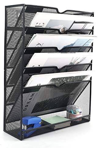 EasyPAG 6 Tier A4 Mesh in Tray Hanging Wall File Holder Mail Organiser Magazine Storage Rack Upgrade,Black
