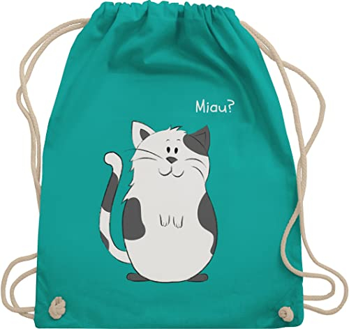 Turnbeutel Rucksack - Tiermotiv Animal Print - lustige Katze - Unisize - Türkis - sportbeutel tiere kinderrucksack tier tiermotive cat beutel kinder tiermotiven meow stoffrucksack tasche animals