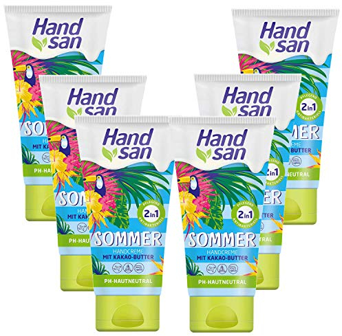 6er Pack Handsan pflegende Sommer Handcreme 2 in 1 mit Kakao Butter Feuchtigkeitpflege (6x 75ml)
