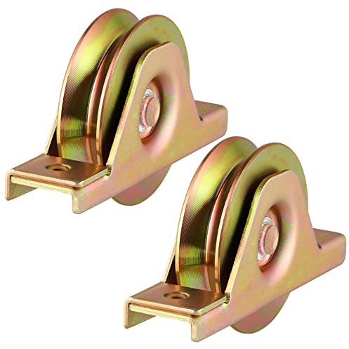 Skelang 3 inches Sliding Gate Wheels, Zinc Finished V Groove Caster with Bracket, Heavy Duty Internal Gate Wheels for Sliding Gate Steel Frame, Gate Track Bottom Rail, V-Type Angle Iron, Pack of 2