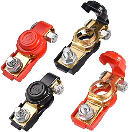 JIZZU 4 Pezzi Connettori di Batteria a Sgancio Rapido con Morsetti Batteria Auto Positivi & 12V/24V/48V, Copri Batteri Auto, Morsetti per Batteria Terminali per Auto Camion, Barca