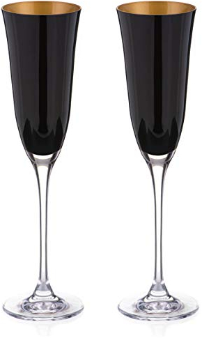 DIAMANTE Oro Black Champagne Flutes - 'Oro Black' Collection - Pair of Black/Gold Crystal Champagne Flutes