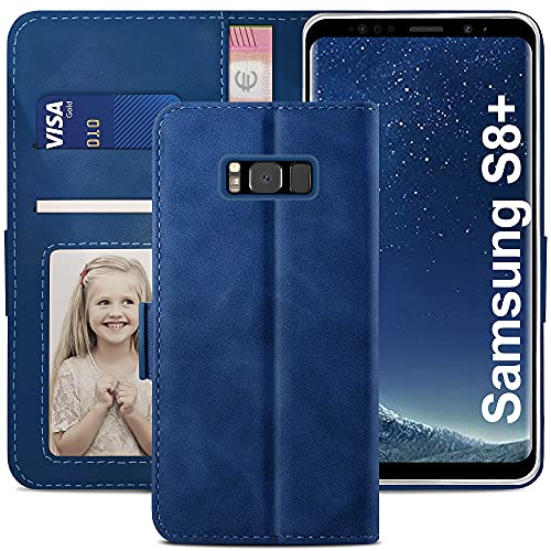 YATWIN Handyhülle Samsung Galaxy S8 Plus Hülle, Klapphülle Samsung Galaxy S8 Plus Premium Leder Brieftasche Schutzhülle [Kartenfach] [Magnet] [Stand] Handytasche Case für Samsung Galaxy S8+, Blau