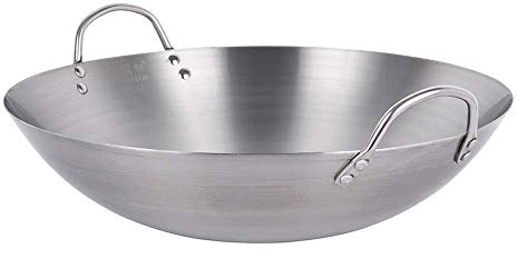 WRMIGN Küchenpfannen Wokpfannen unbeschichtet Bratpfanne groß Profi Wok Sautepfanne mit Stahlgriff Mehrzweck-Wok 32 60 cm Bratpfanne 38 cm