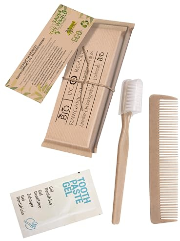 50 Sets Dentales Cepillo y Pasta de Dientes con Peine | Kit Dental Ecológico + Peine Antiestático Envuelto Individualmente | Amenty Kit para Hoteles, Viajes y Huéspedes | 50 Kits