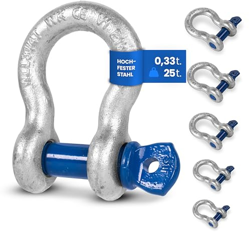Schäkel geschweift mit Augbolzen – 0,33t Tragkraft – 5 Stk – Stahl feuerverzinkt, korrosionsbeständig – Bolzen Ø 6mm – zertifiziert & hochbelastbar – Größe & Menge wählbar – 0,33t bis 25t (0,33t,5x)