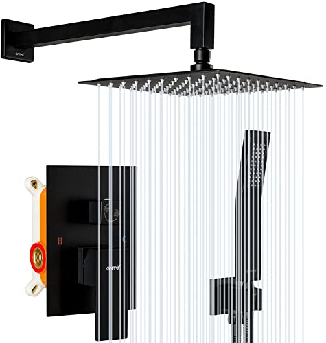 GAPPO Duschsystem, mattschwarz, Wandmontage, Hochdruck, 25,4 cm, Regenduschkopfsystem, Regendusche, Wasserhahn, Dusch-Kombi-Set mit handlichem Rough-in-Ventil inklusive