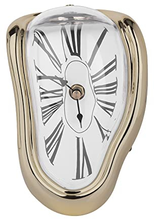 Jadeshay Unregelmäßige schmelzende Wanduhr Dekoration Modernes Design Geschnittene Schreibtisch-Tischuhr (Golden)