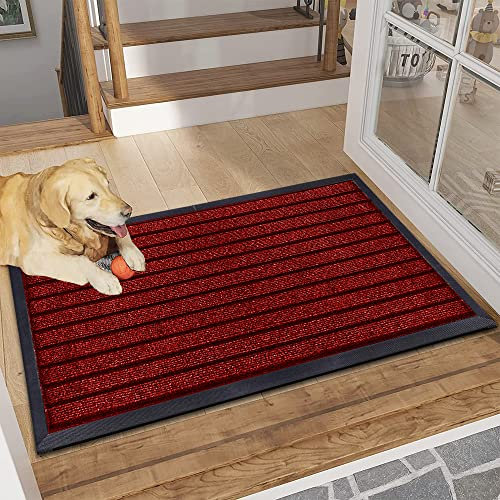 B&B Rubber Door Mats Outdoor Heavy Duty Waterproof Pvc Backing Non Slip Muddy Paws Dirt Grabber Barrier Washable Door Mat For Front Entrance Welcome Matt (40 x 60 cm - Small Door Mat, Red)
