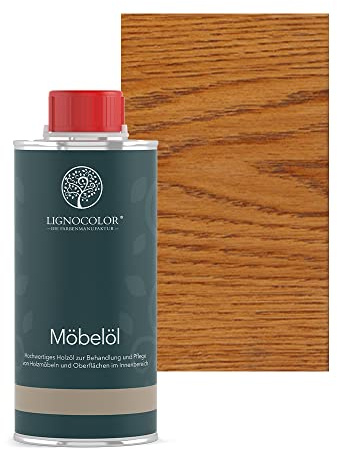Lignocolor Möbelöl Holzöl Innen 250 ml (Teak) | Holzöl aus pflanzlichen Ölen für den Innenbereich – macht Möbel strapazierfähig und schützt vor Wasser & Flecken.