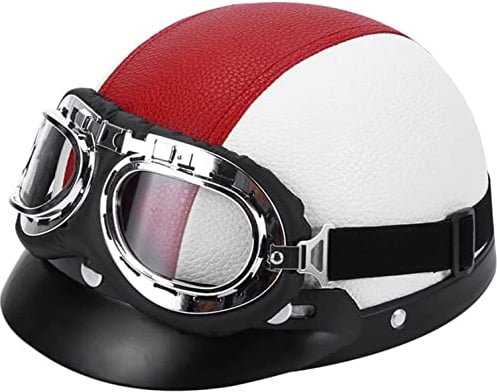 Retro Motorrad Halbe Helme Brain-Cap.Halbschale Leder Jet Helm Roller Helm Vintage Offene Helm mit Schutzbrille Für Cruiser Chopper Bike Moped Mit Lokanhänger ECE Zertifiziert A,L