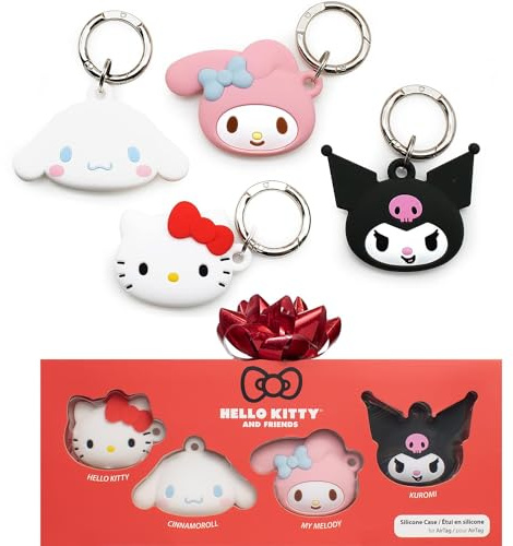 iFace Sanrio Friends Special Edition Silicone Protective Cover Designed for Apple AirTag [Cute Character Case] [Carabiner Keychain Clip Included] - Set of 4 in Gift Box
