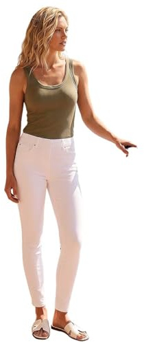 Roman Originals Jeggings for Women UK Jean Ladies Stretchy Trousers Denim Leggings High Waist Rise Pull On Skinny Straight Leg Cotton Pants Smart Casual - White (31 inch) - Size 8