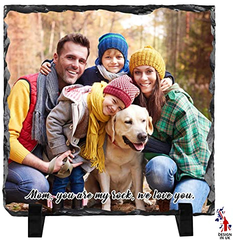 iDIY Personalisiertes Foto Schiefer - Foto auf Natürlichem Felsen, Personalisierte Fotogeschenk für Mama Papa Ehefrau Ehemann Opa Sie Ihn Wohndekoration 15x15cm